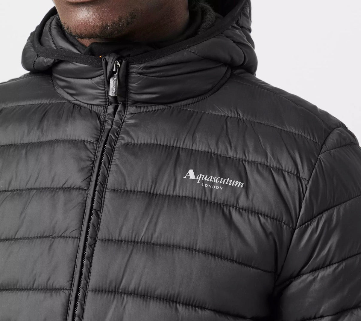 AQUASCUTUM HOODED PUFFER JACKET - BLACK