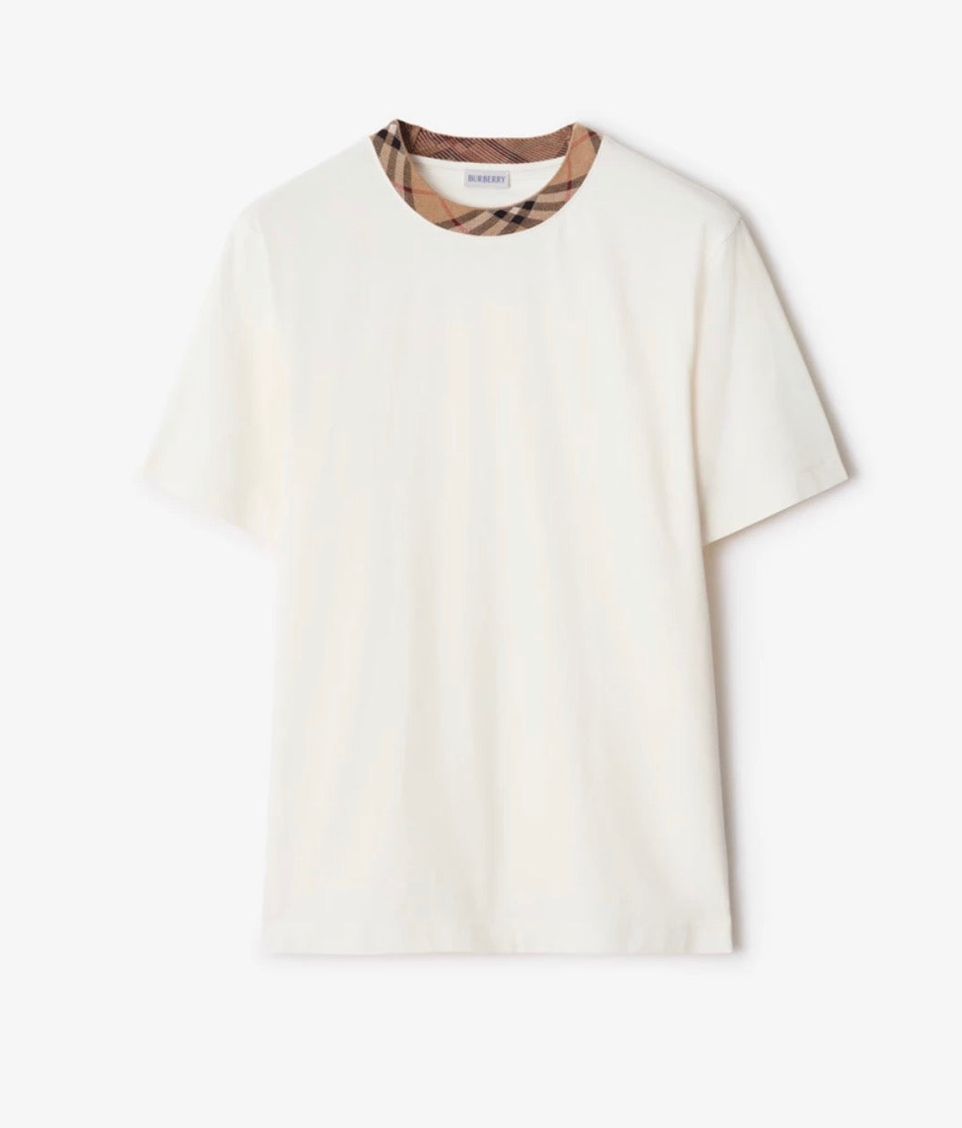 BURBERRY CHECK COLLAR LOGO TSHIRT - WHITE