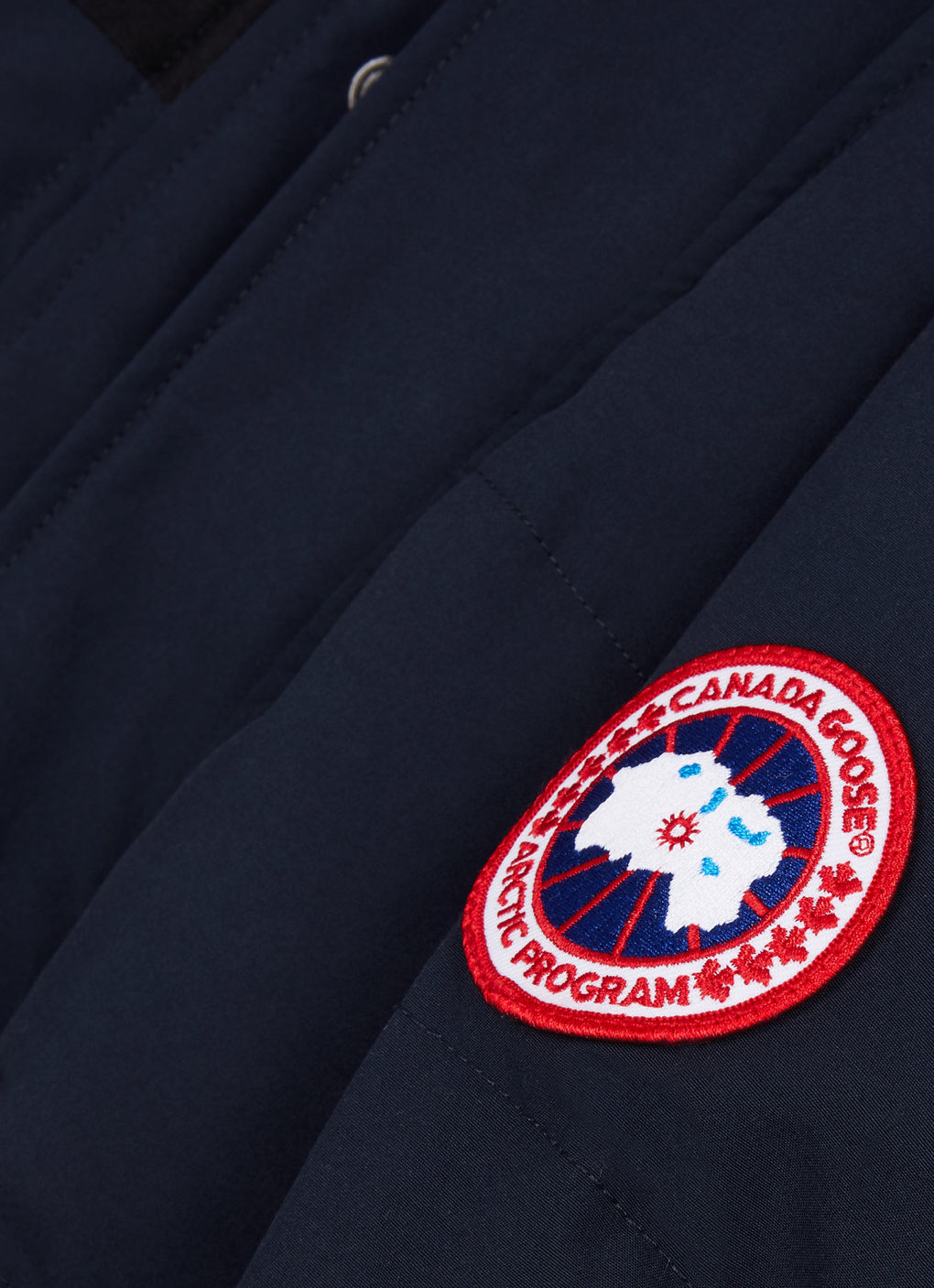 CANADA GOOSE MACMILLAN LOGO DOWN PARKA COAT - NAVY