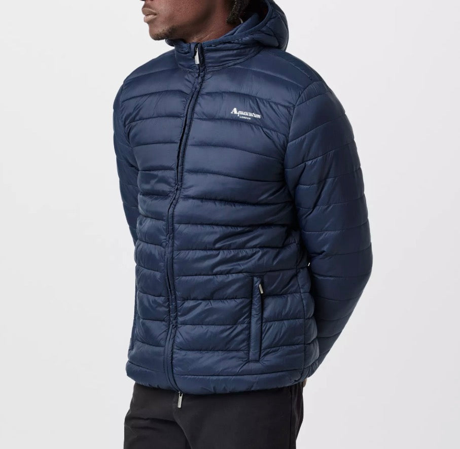 AQUASCUTUM HOODED PUFFER JACKET - NAVY