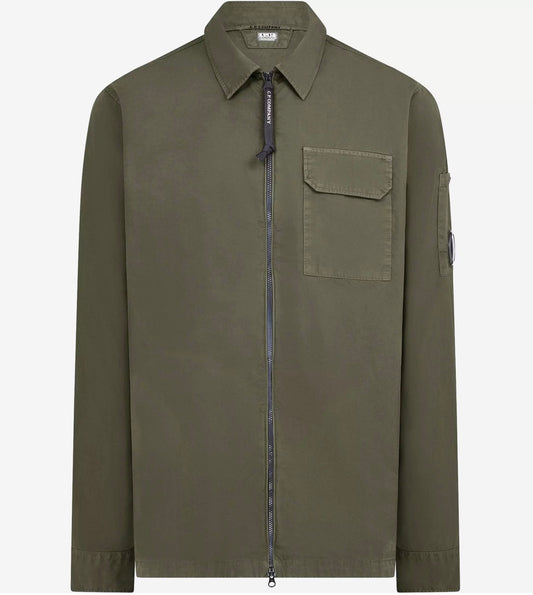C.P. COMPANY LENS COTTON OVERSHIRT JACKET - KHAKI