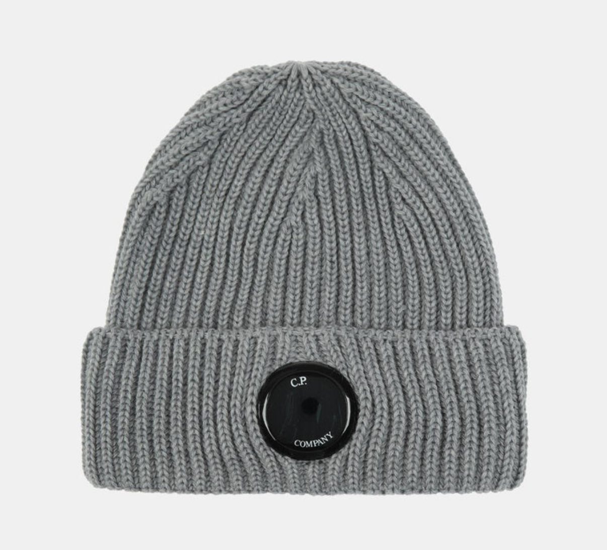 C.P. COMPANY WOOL LENS BEANIE HAT - GREY