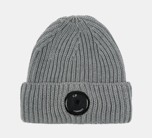 C.P. COMPANY WOOL LENS BEANIE HAT - GREY