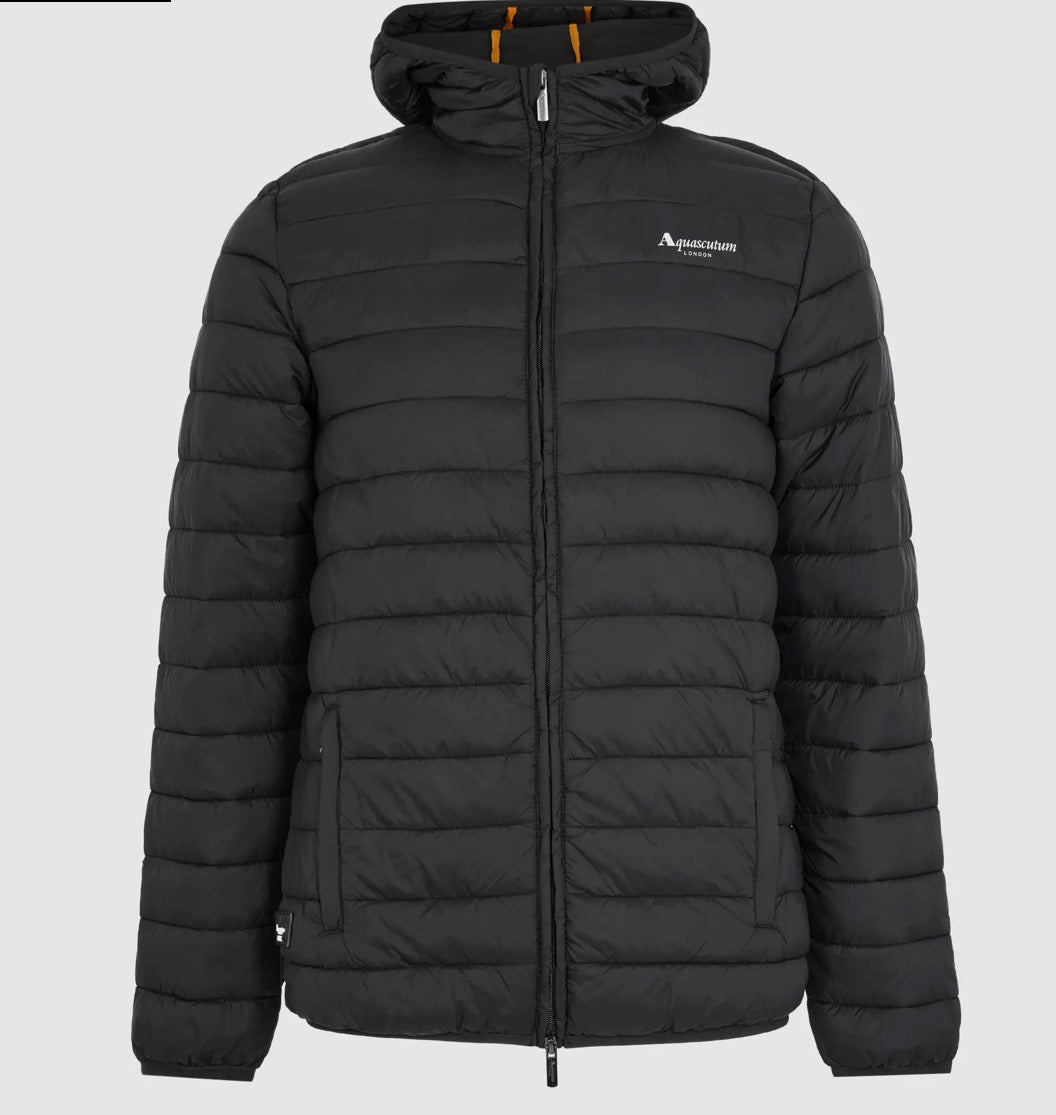 AQUASCUTUM HOODED PUFFER JACKET - BLACK