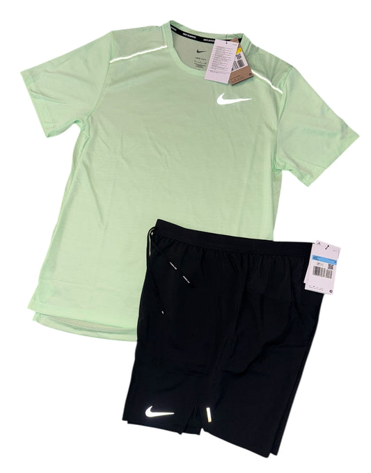 NIKE DRI - FIT 1.0 MILER TSHIRT & FLEX STRIDE SHORTS FULL SET - NEON / BLACK