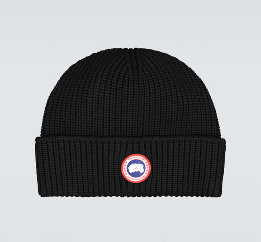 CANADA GOOSE WOOL BEANIE HAT - BLACK