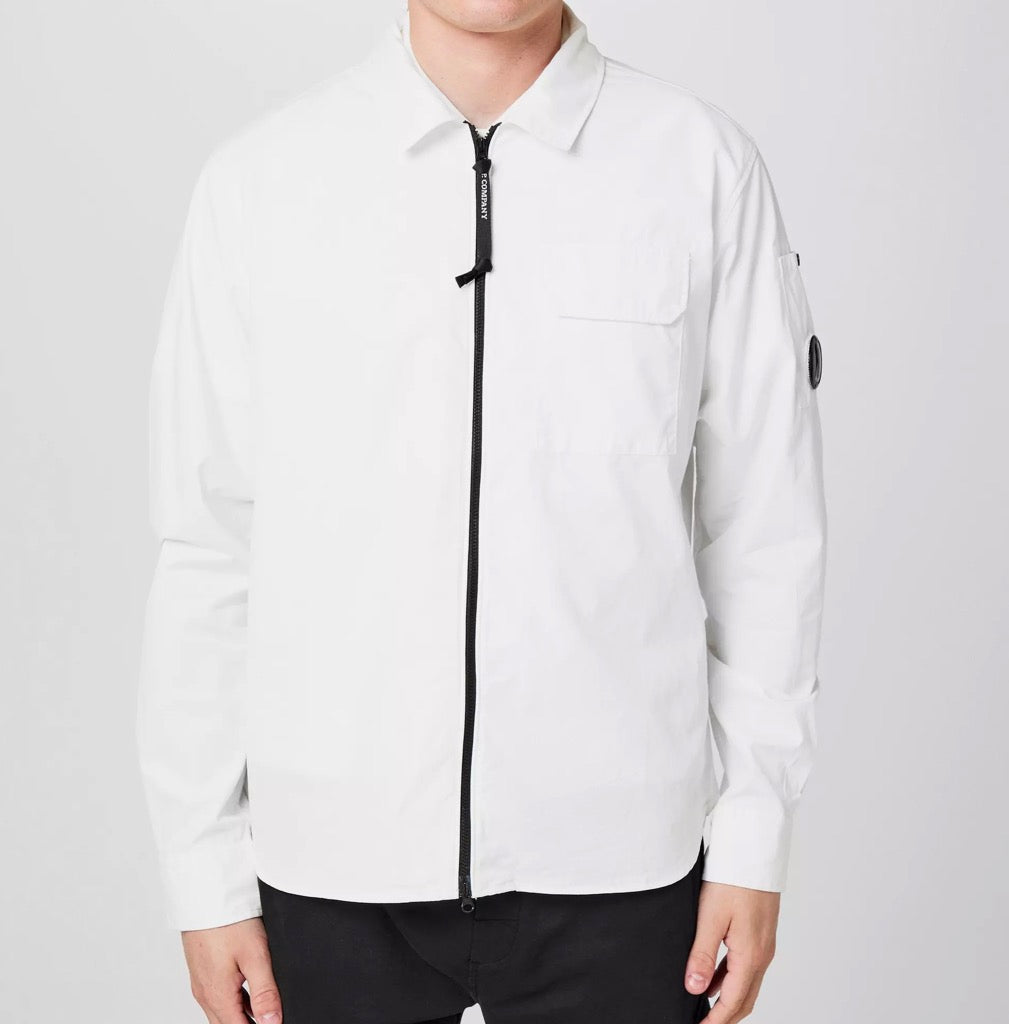 C.P. COMPANY LENS COTTON OVERSHIRT JACKET - WHITE