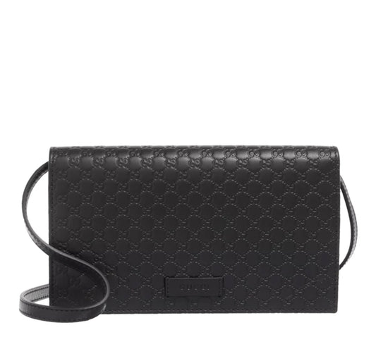 WOMENS GUCCI BETTY GG EMBOSSED LEATHER PURSE BAG - BLACK