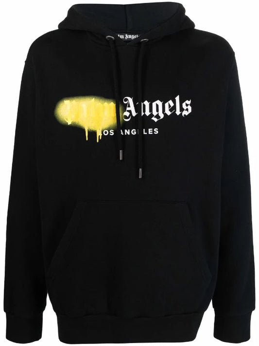 PALM ANGELS LOS ANGELES SPRAY HOODIE - BLACK / YELLOW