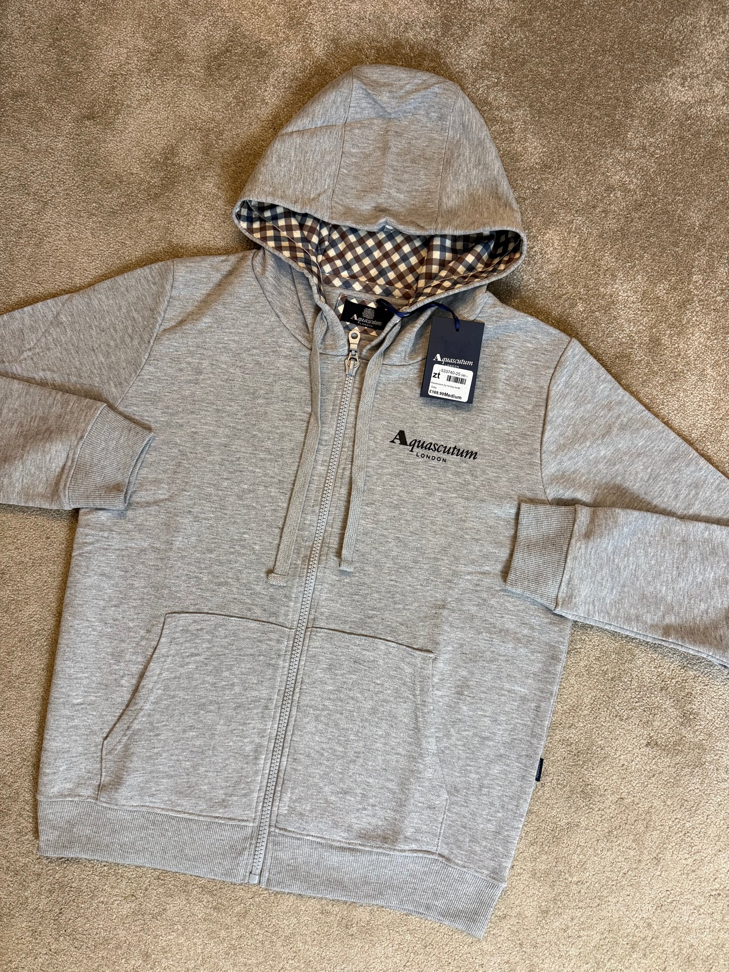 AQUASCUTUM LONDON ZIP UP HOODED SWEATSHIRT - GREY