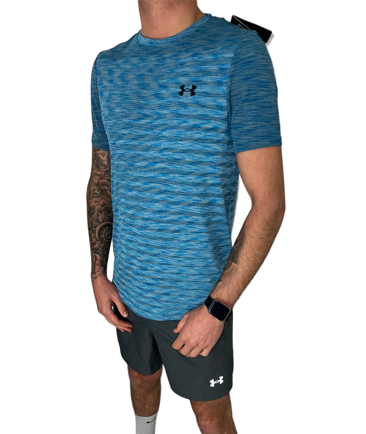 UNDER ARMOUR SEAMLESS T-SHIRT & SHORTS FULL SET - SKY BLUE / GREY