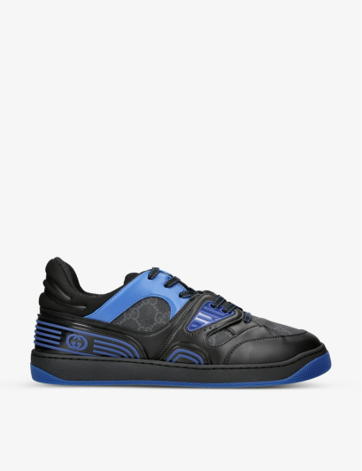 GUCCI GG LEATHER & CANVAS LOW TOP BASKET TRAINERS - BLUE / BLACK