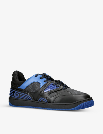 GUCCI GG LEATHER & CANVAS LOW TOP BASKET TRAINERS - BLUE / BLACK