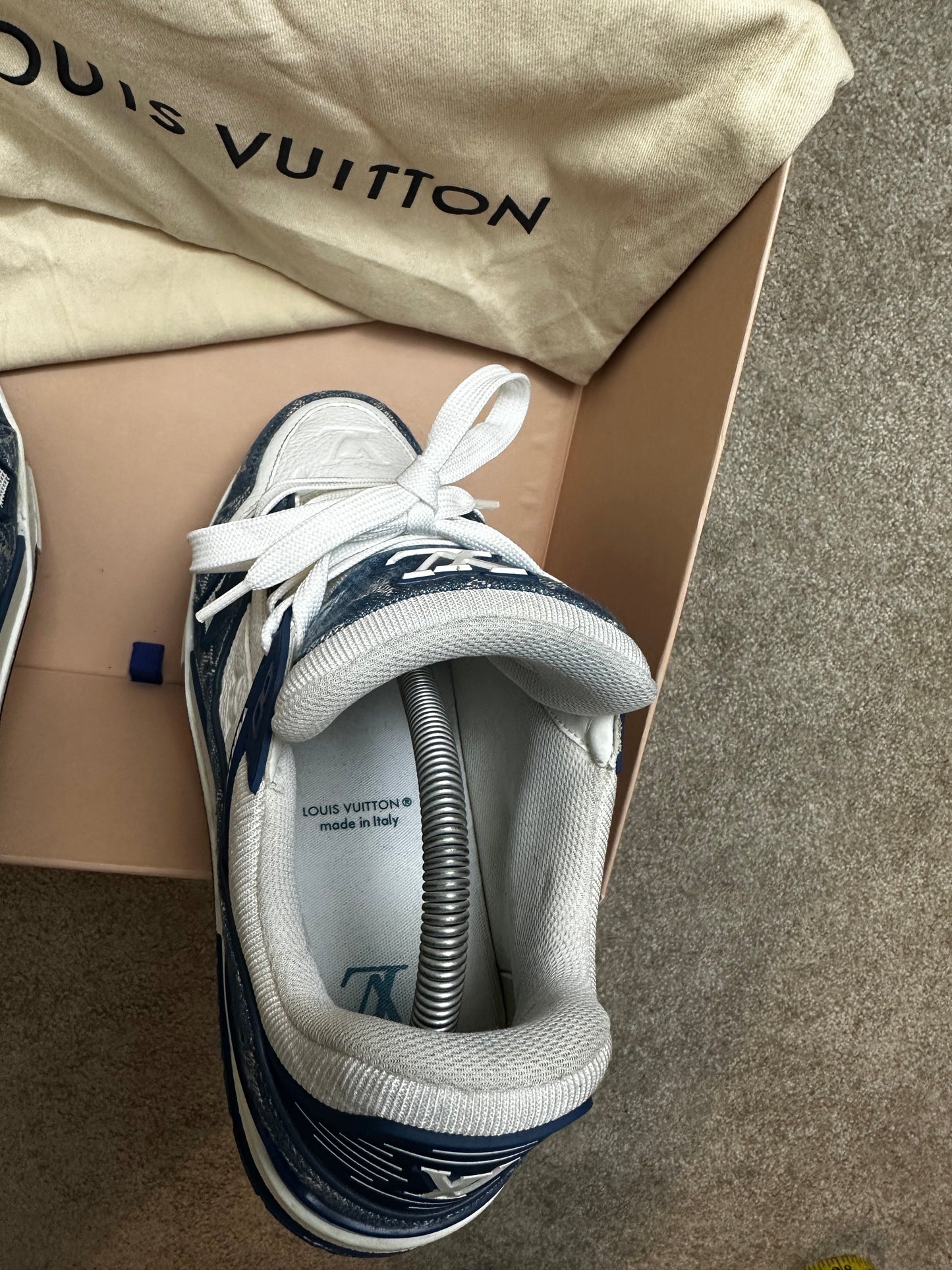 LOUIS VUITTON LV DENIM MONOGRAM LOGO SNEAKERS - WHITE