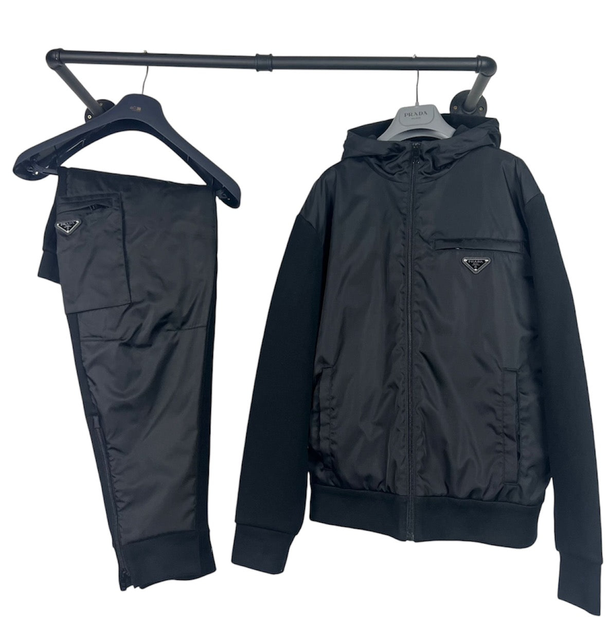 PRADA MILANO RE-NYLON LOGO FULL TRACKSUIT SET - BLACK