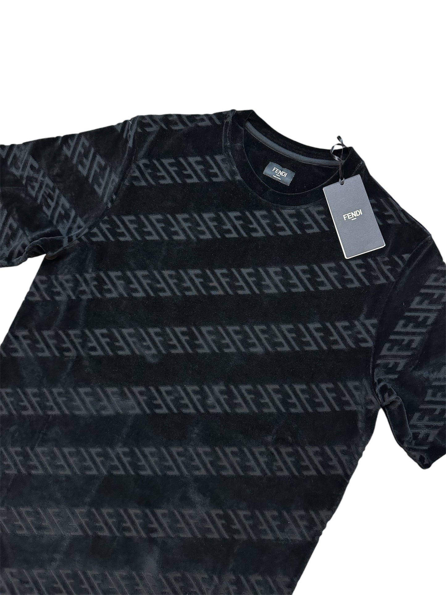 FENDI FF PATTERN LOGO TOWEL T-SHIRT - BLACK