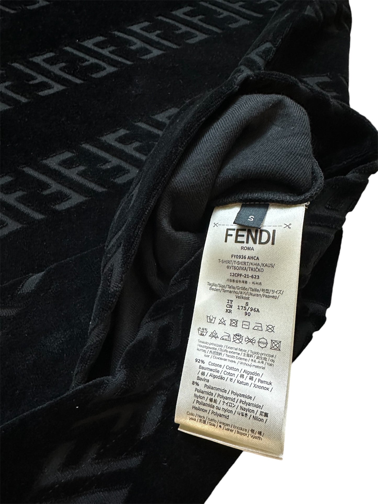 FENDI FF PATTERN LOGO TOWEL T-SHIRT - BLACK