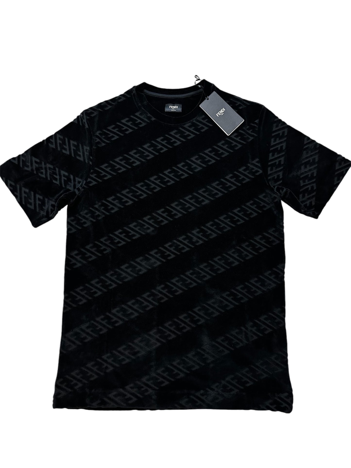 FENDI FF PATTERN LOGO TOWEL T-SHIRT - BLACK