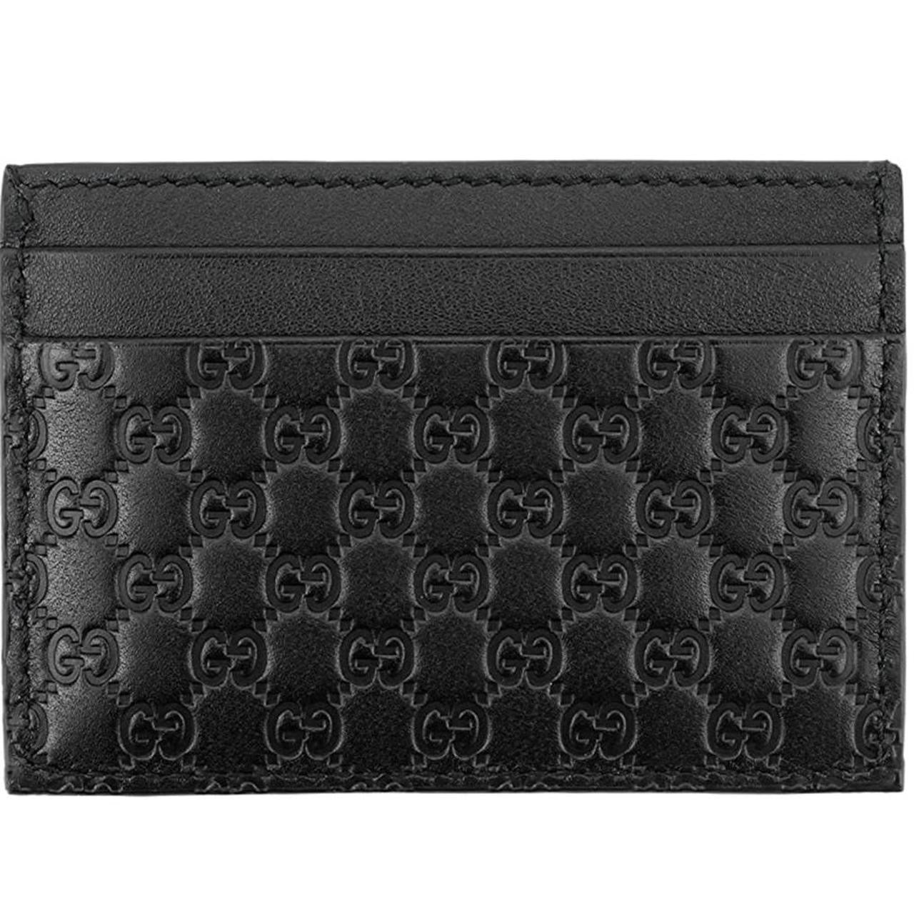 GUCCI GG LEATHER EMBOSSED CARD HOLDER - BLACK