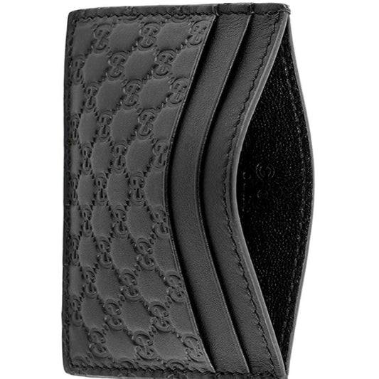 GUCCI GG LEATHER EMBOSSED CARD HOLDER - BLACK