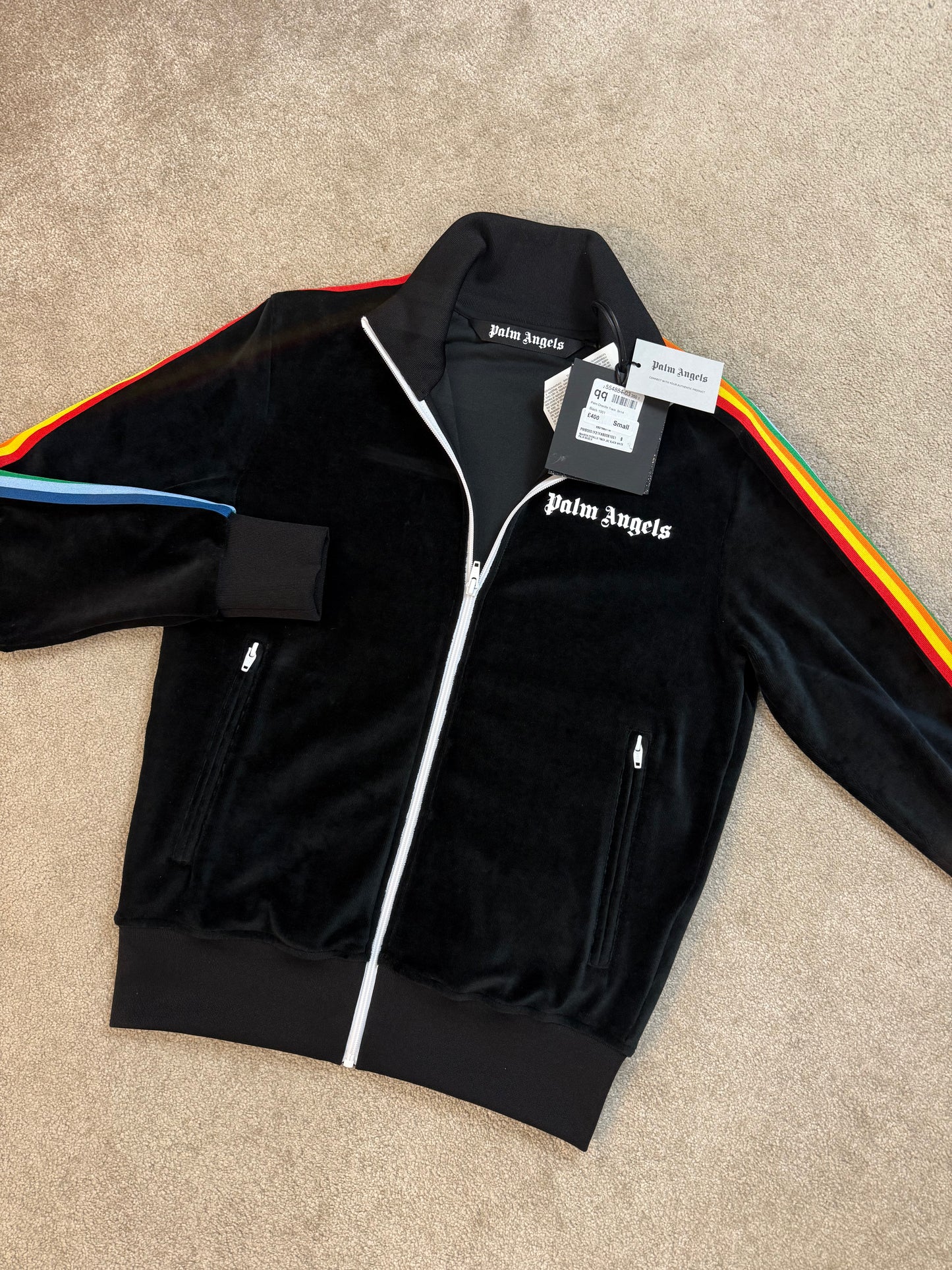 PALM ANGELS CHENILLE RAINBOW TRACK JACKET - BLACK – SGN CLOTHING PALM ANGELS CHENILLE RAINBOW TRACK JACKET - BLACK – SGN CLOTHING