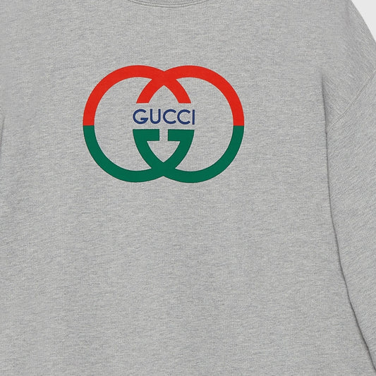 GUCCI INTERLOCKING GG CHEST LOGO SWEATSHIRT - GREY