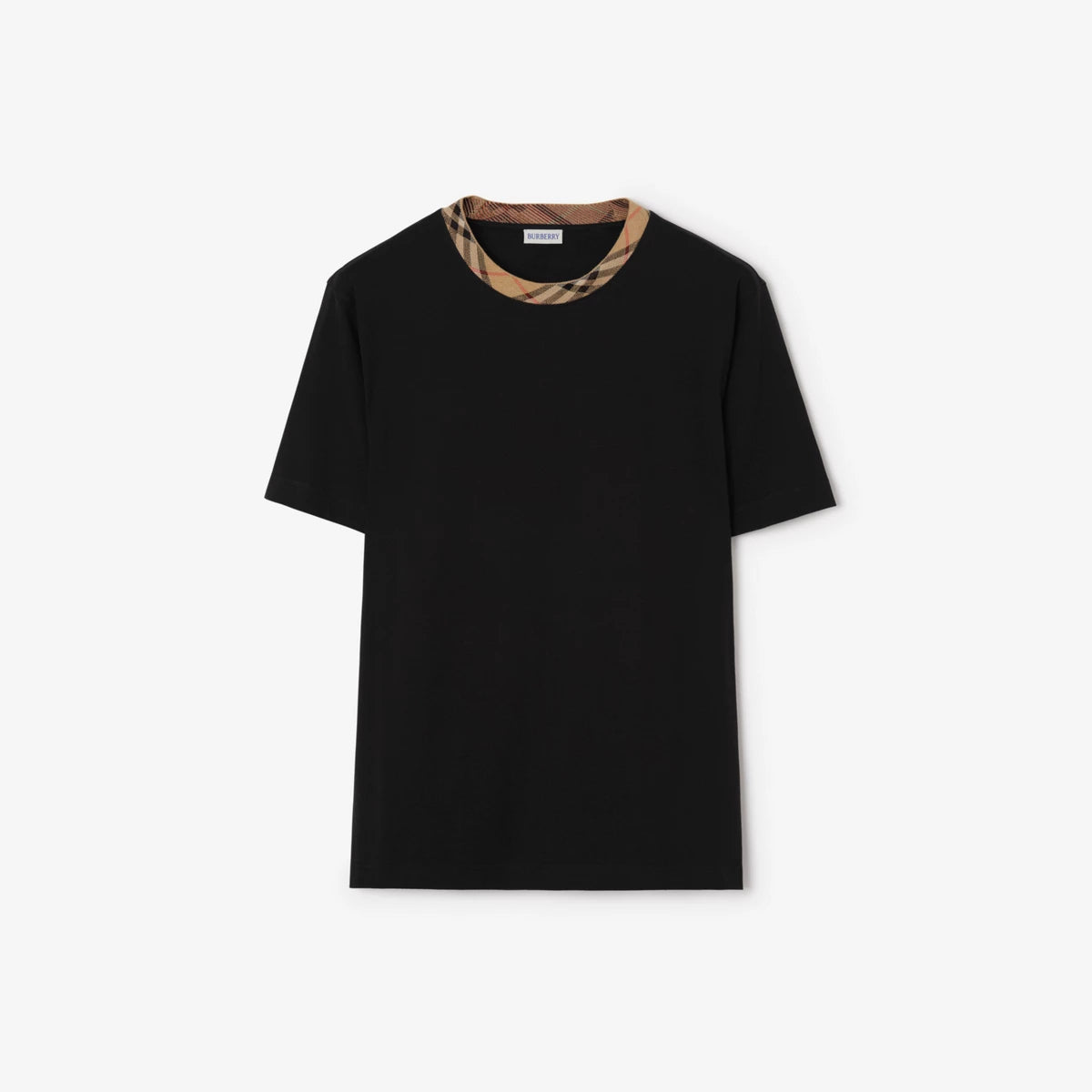 BURBERRY CHECK COLLAR LOGO TSHIRT - BLACK