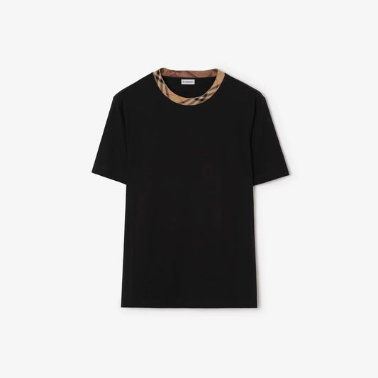 BURBERRY CHECK COLLAR LOGO TSHIRT - BLACK