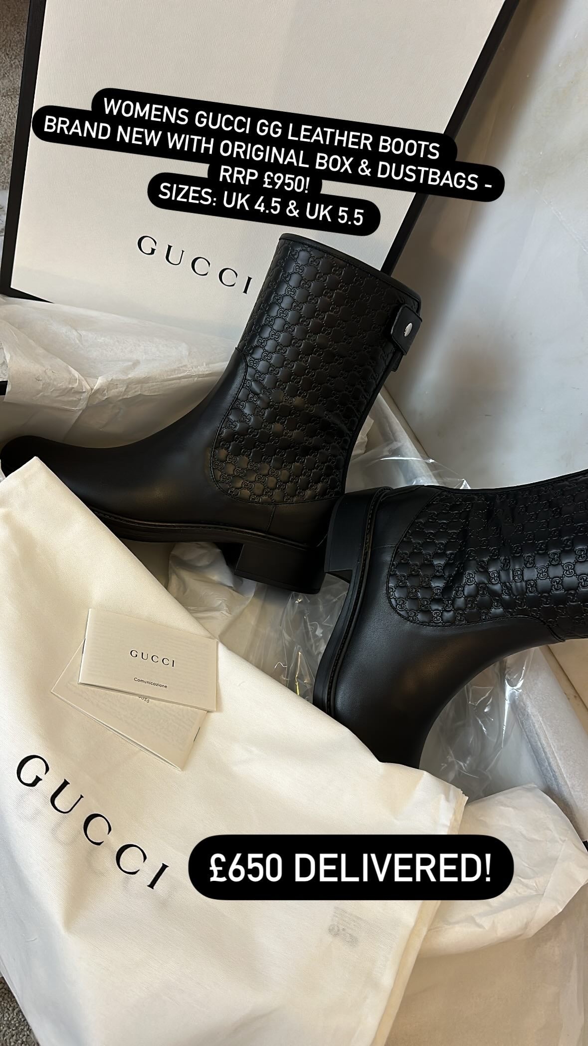 Gucci women's black leather ankle clearance boots