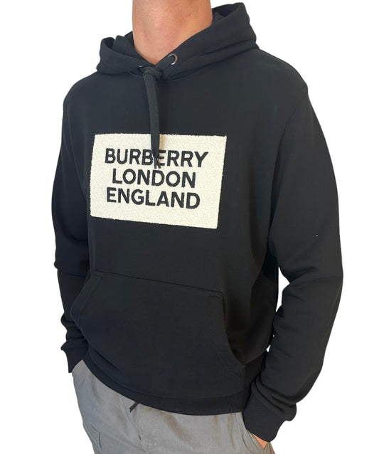 BURBERRY LONDON ENGLAND FARLEY EMBROIDERED LOGO HOODED SWEATSHIRT - BLACK