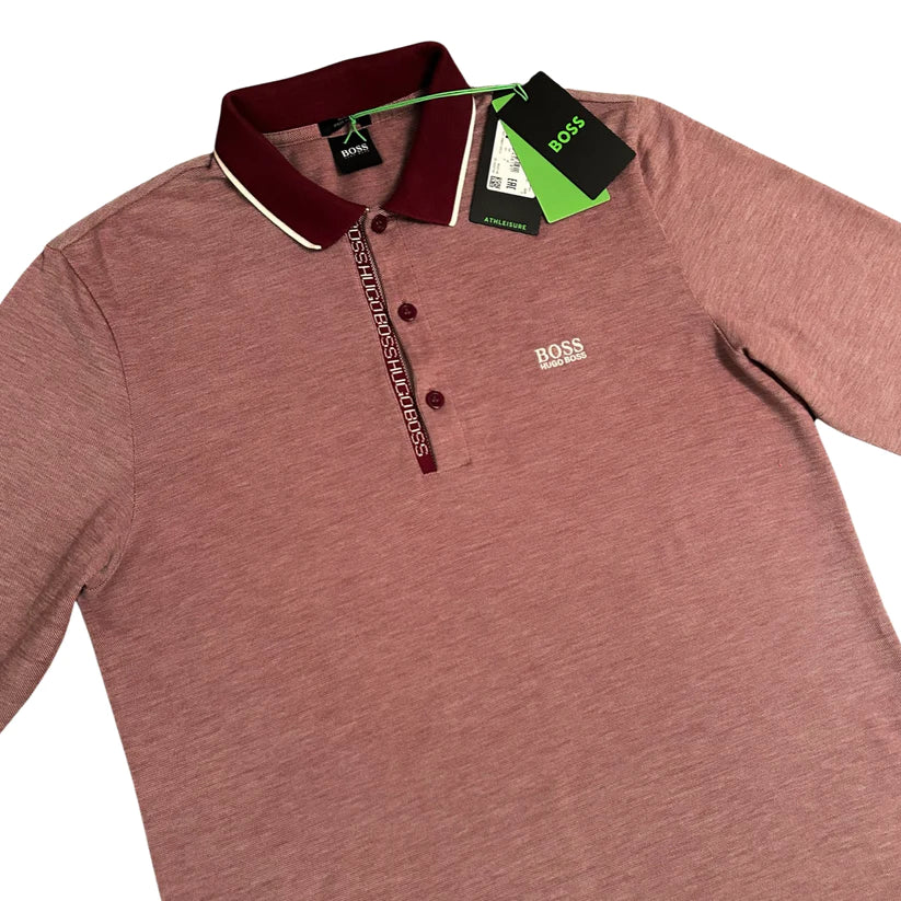 HUGO BOSS LOGO LONG SLEEVE POLO SHIRT - RED