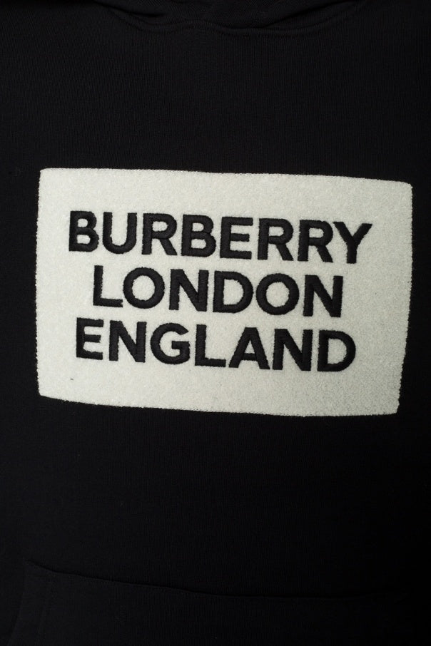 BURBERRY LONDON ENGLAND FARLEY EMBROIDERED LOGO HOODED SWEATSHIRT - BLACK