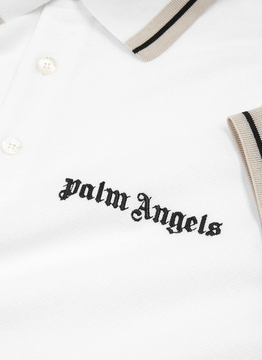PALM ANGELS LOGO COTTON PIQUE POLO SHIRT - WHITE