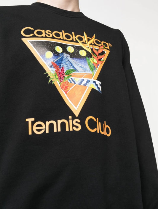 CASABLANCA TENNIS CLUB COTTON SWEATSHIRT - BLACK