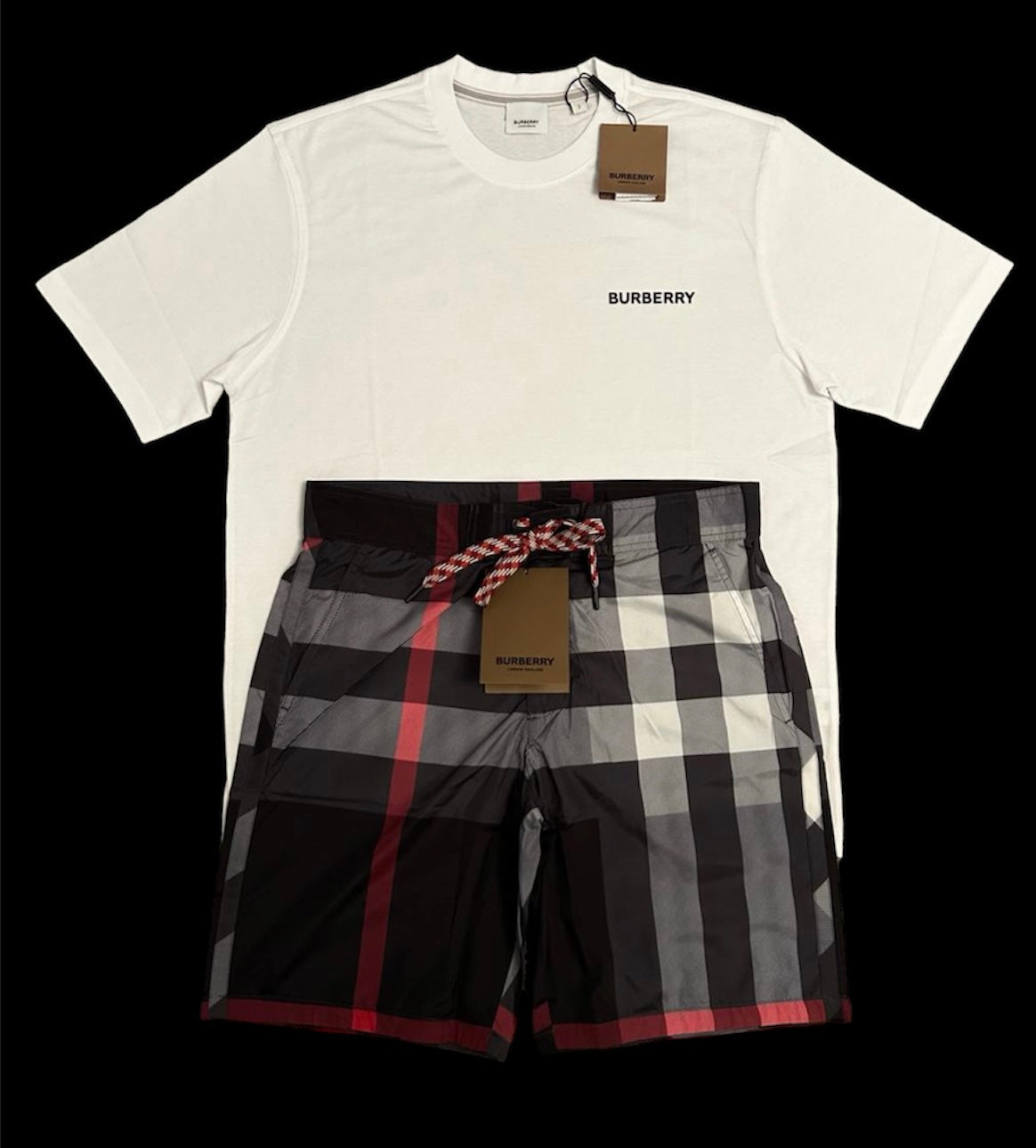 BURBERRY TSHIRT & SHORTS FULL SET - WHITE / NAVY