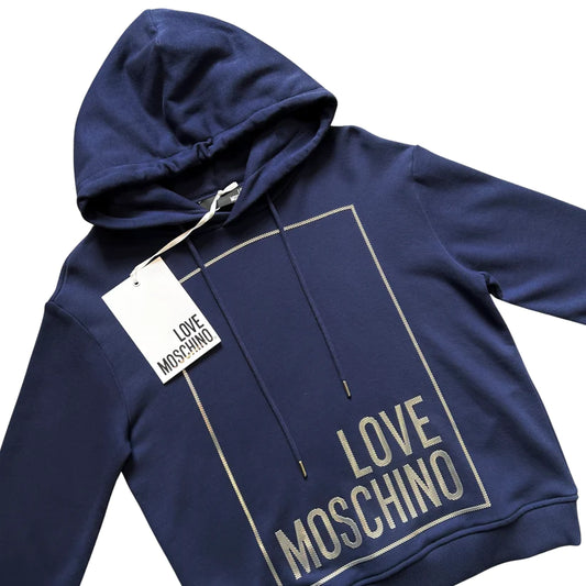 LOVE MOSCHINO LOGO HOODIE - BLUE