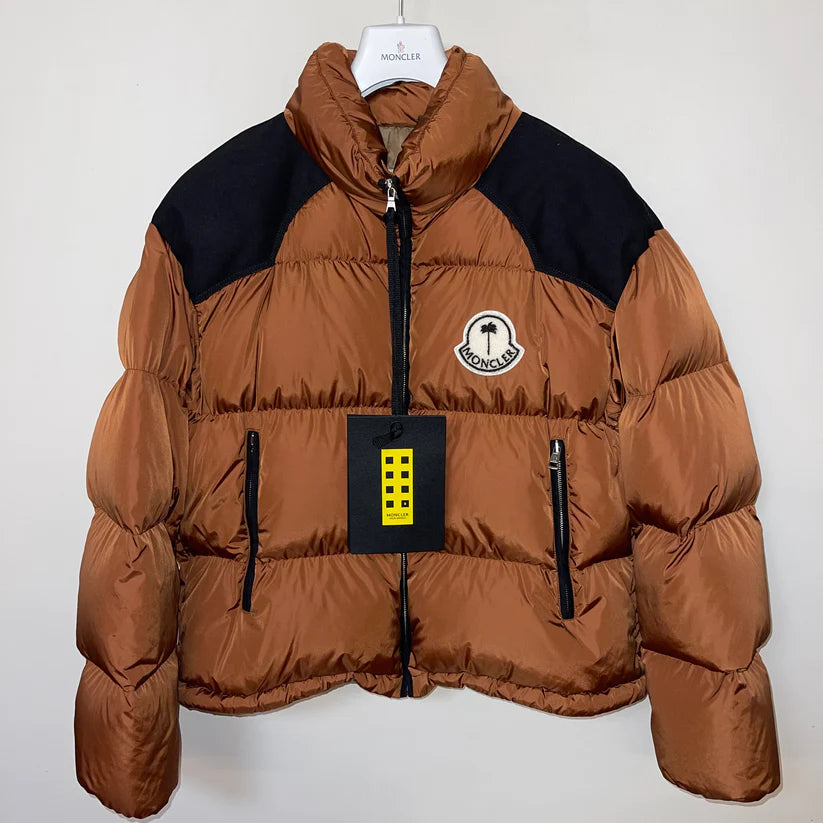 MONCLER X PALM ANGELS NEVIN DOWN PUFFER JACKET - BROWN