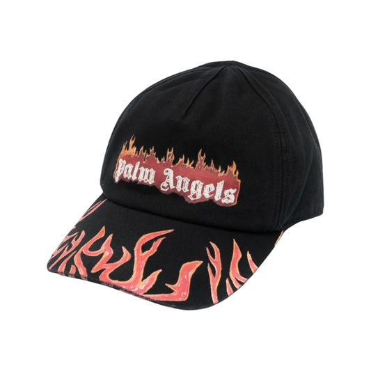 PALM ANGELS FLAME BASEBALL CAP - BLACK