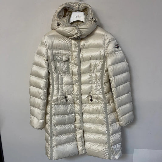 LADIES MONCLER HERMINE LOGO DOWN PUFER JACKET - BEIGE