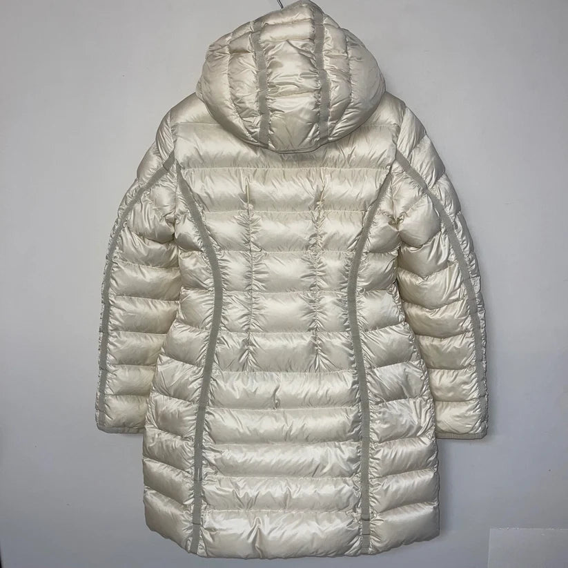 LADIES MONCLER HERMINE LOGO DOWN PUFER JACKET - BEIGE