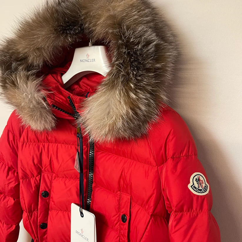 LADIES MONCLER CLION LOGO DOWN PUFER JACKET - RED