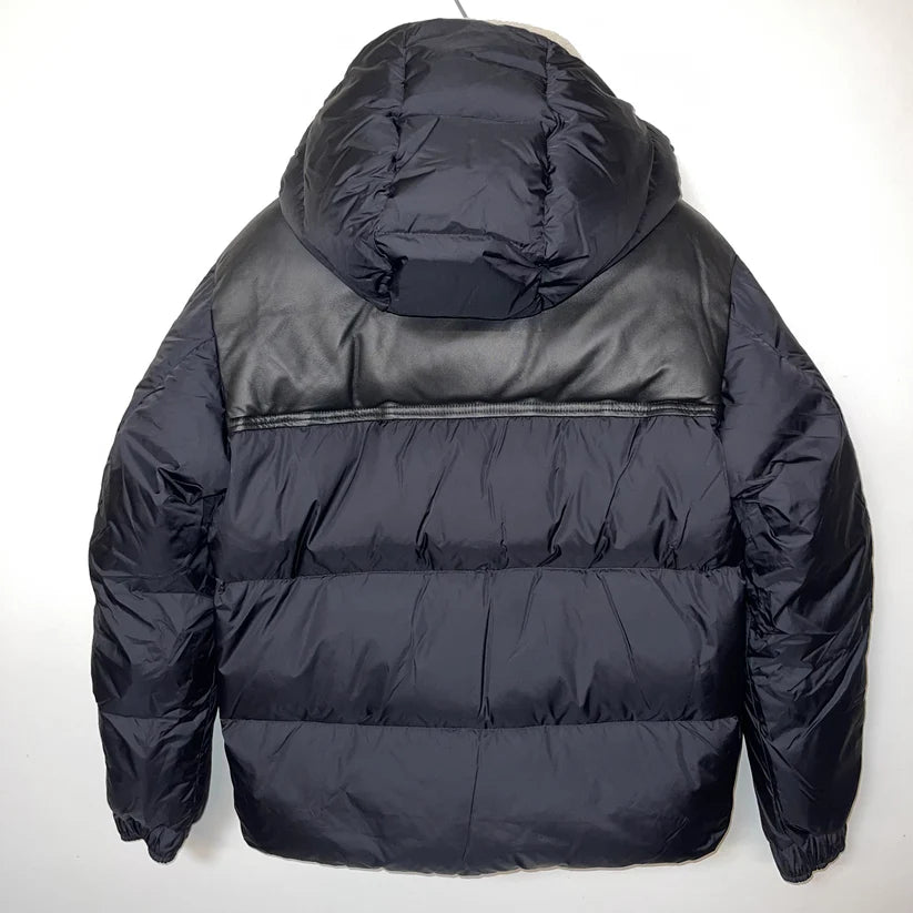 MONCLER BRAYE LEATHER LOGO DOWN PUFFER JACKET - BLACK