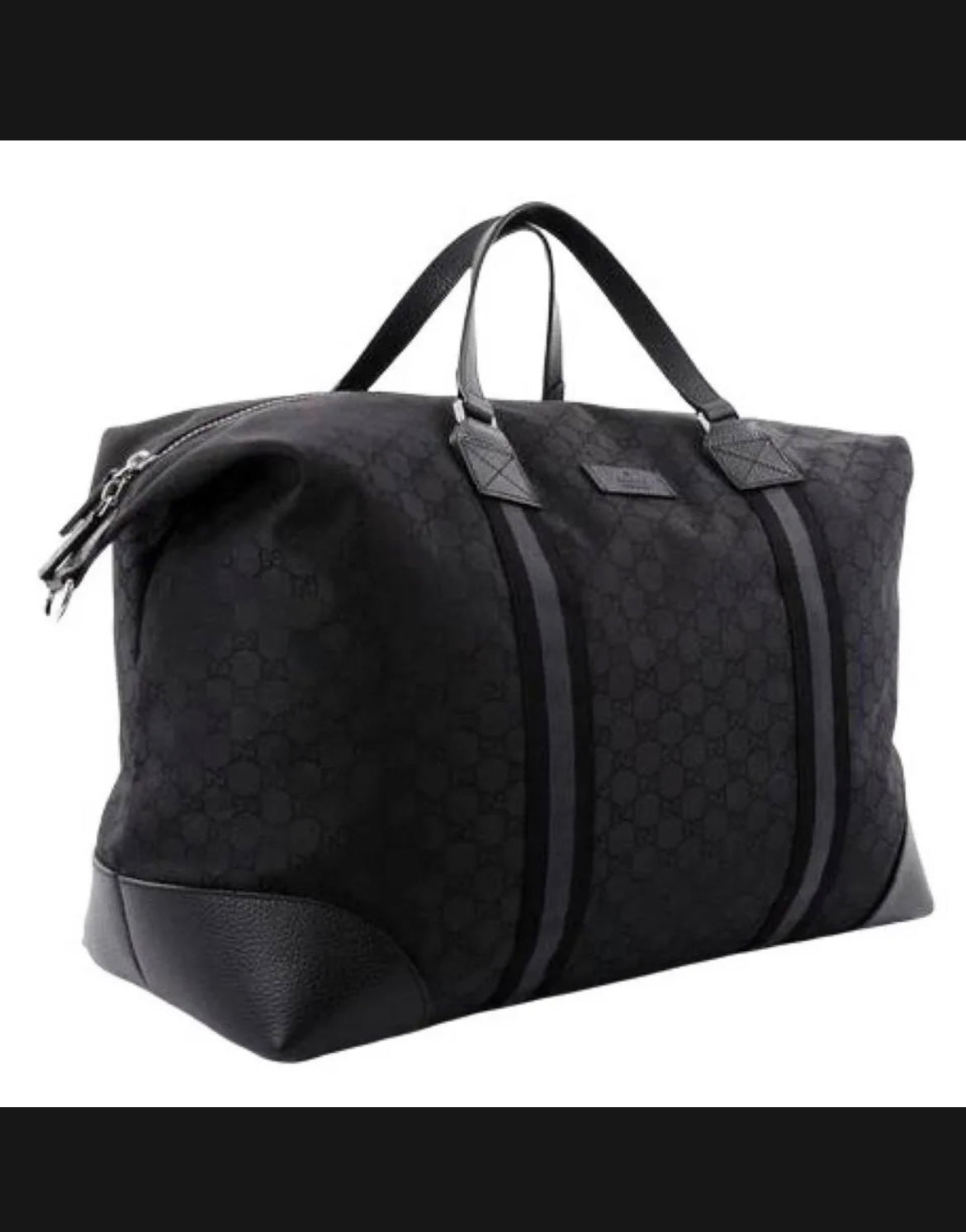 GUCCI Soft GG Supreme Monogram Appia Calfskin Web Medium Carry On Duffle Bag  Black Grey 1243401