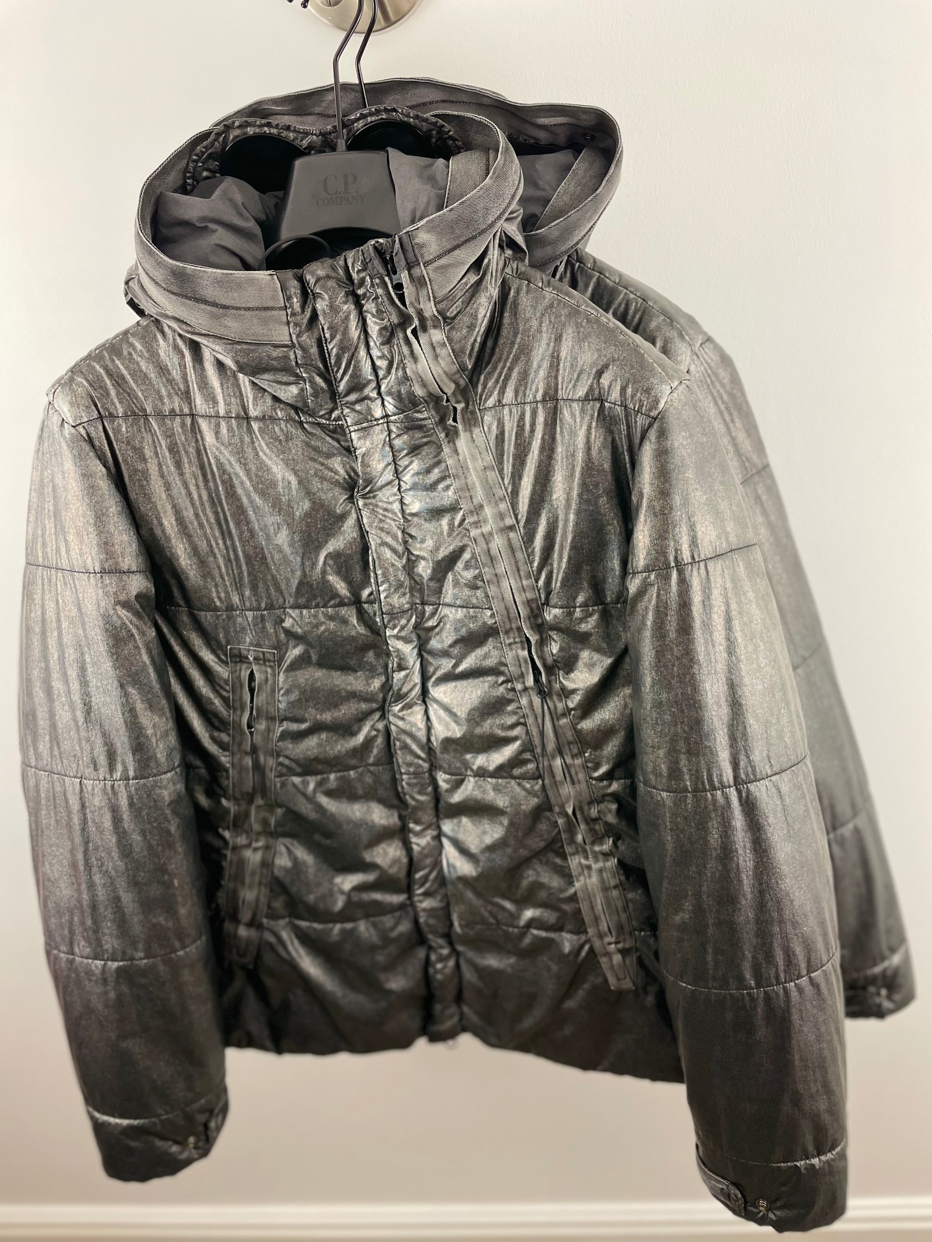 C.P. COMPANY ANTIC SILVER METALLIC HOODED GOGGLE JACKET