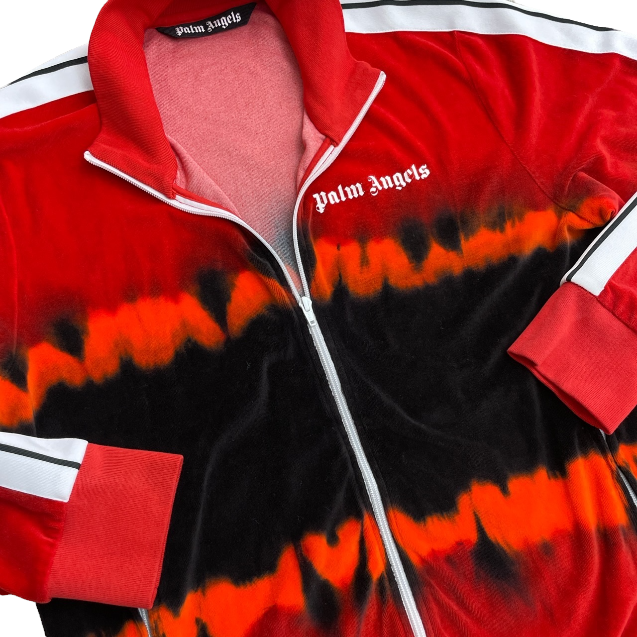 PALM ANGELS TIE DYE VELOUR TRACKSUIT TRACK JACKET - RED