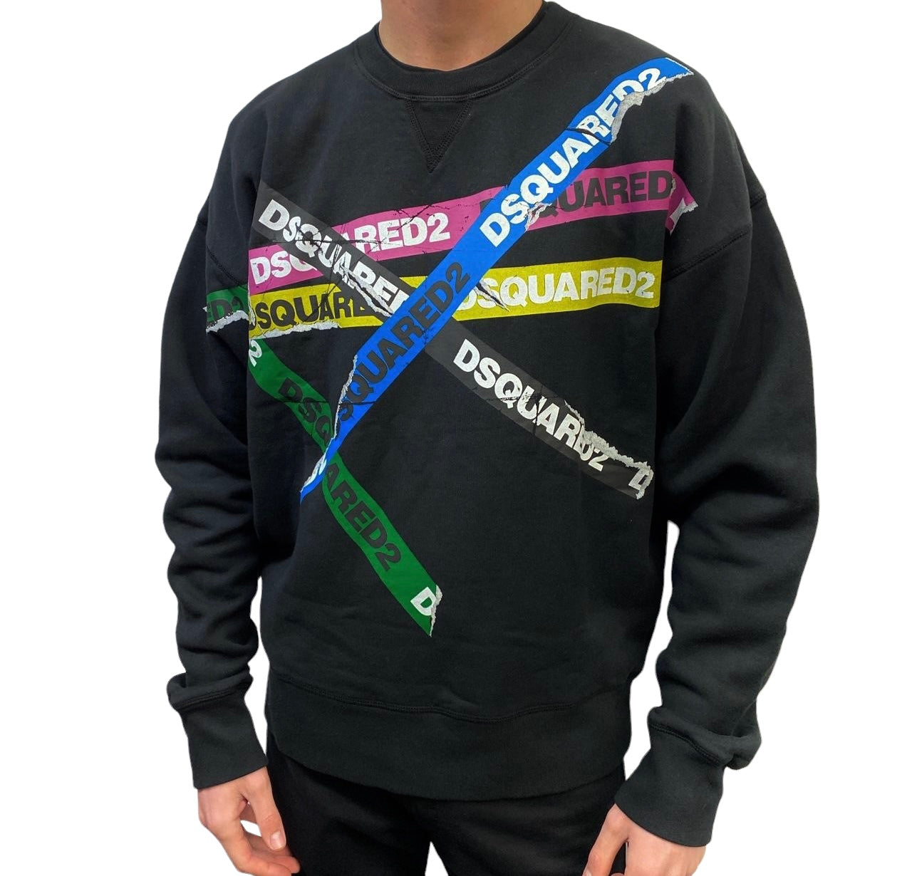 DSQUARED2 MULTI COLOUR TAPE LOGO SWEATSHIRT - BLACK – SGN CLOTHING