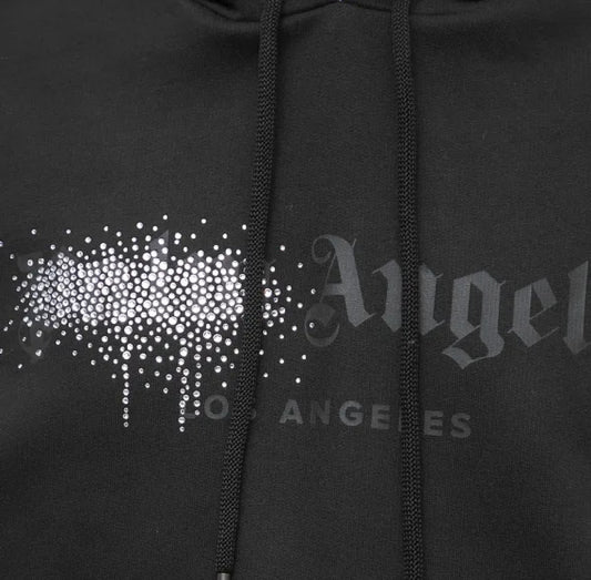 PALM ANGELS LOS ANGELES GEM RHINESTONE HOODIE - BLACK