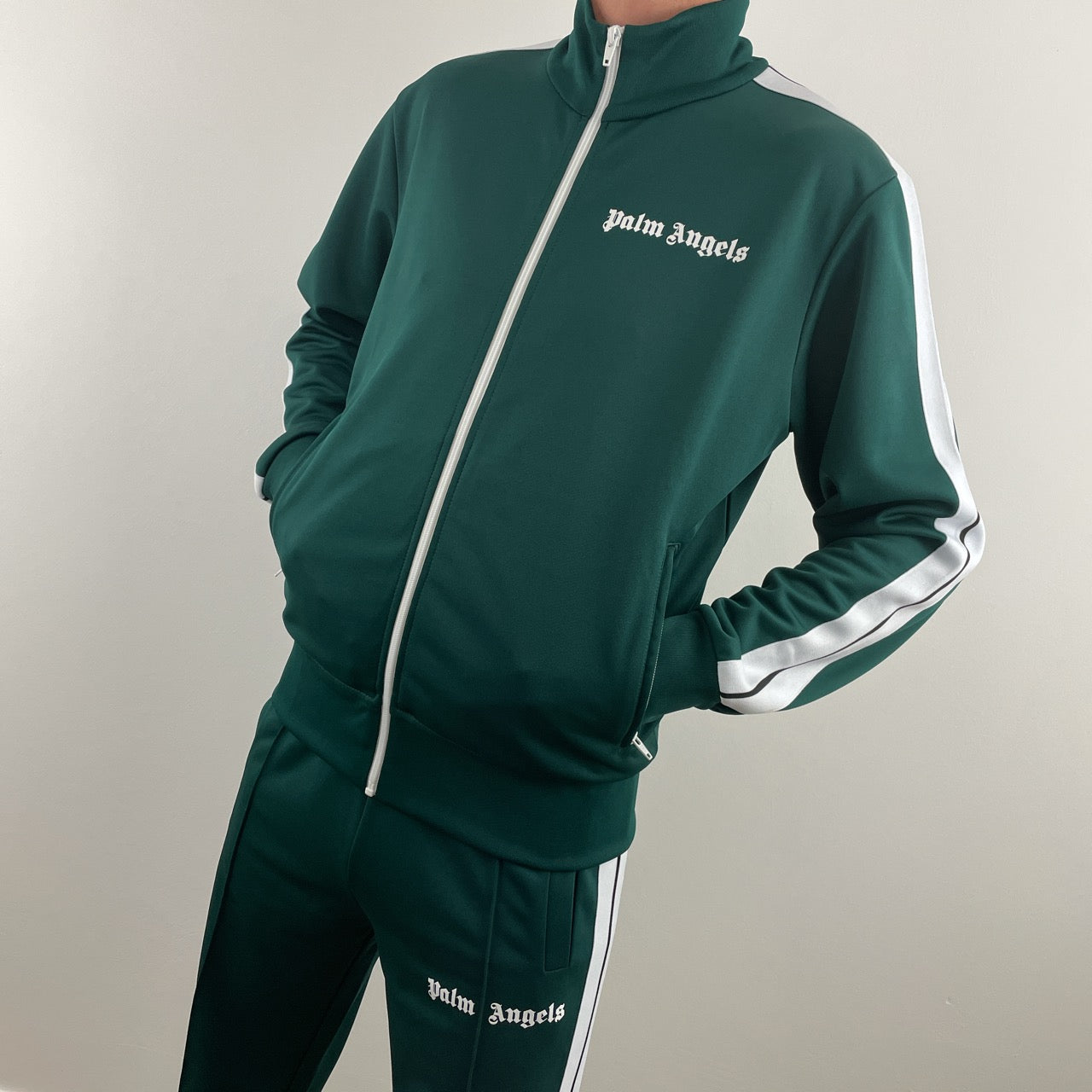 PALM ANGELS TRACKSUIT JACKET GREEN, 57% OFF