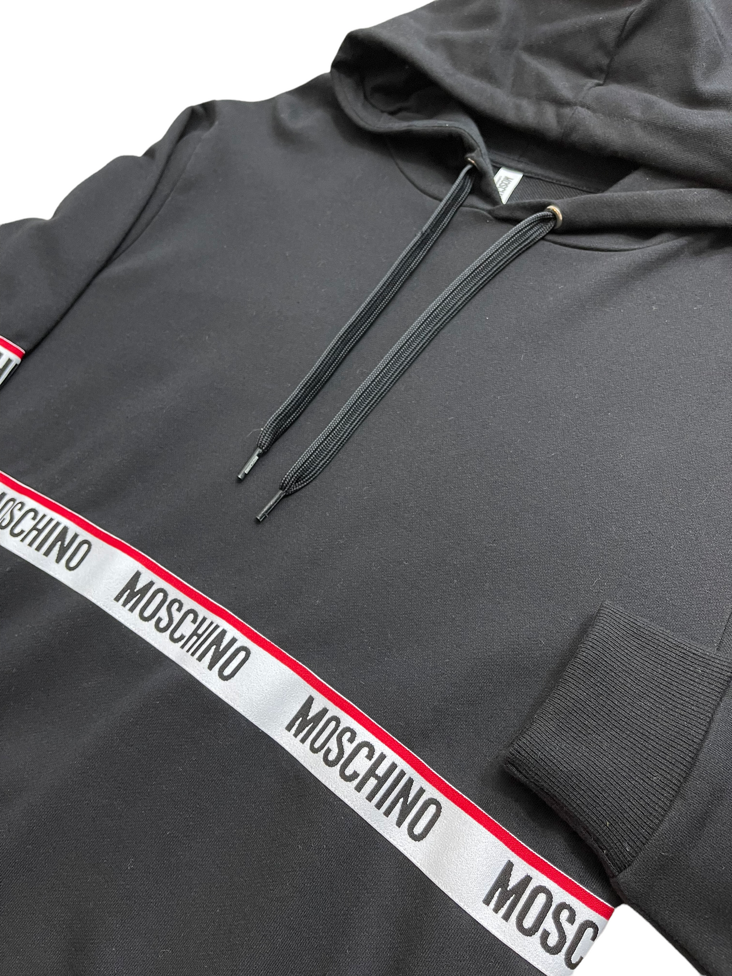 MOSCHINO TAPE PULLOVER HOODIE - BLACK