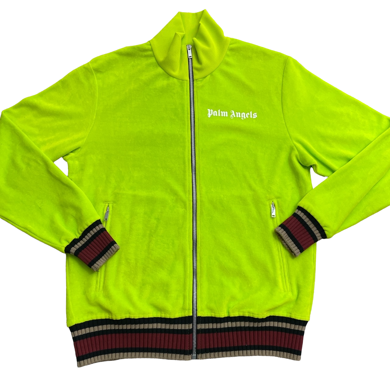 PALM ANGELS VELOUR TRACKSUIT JACKET - NEON GREEN